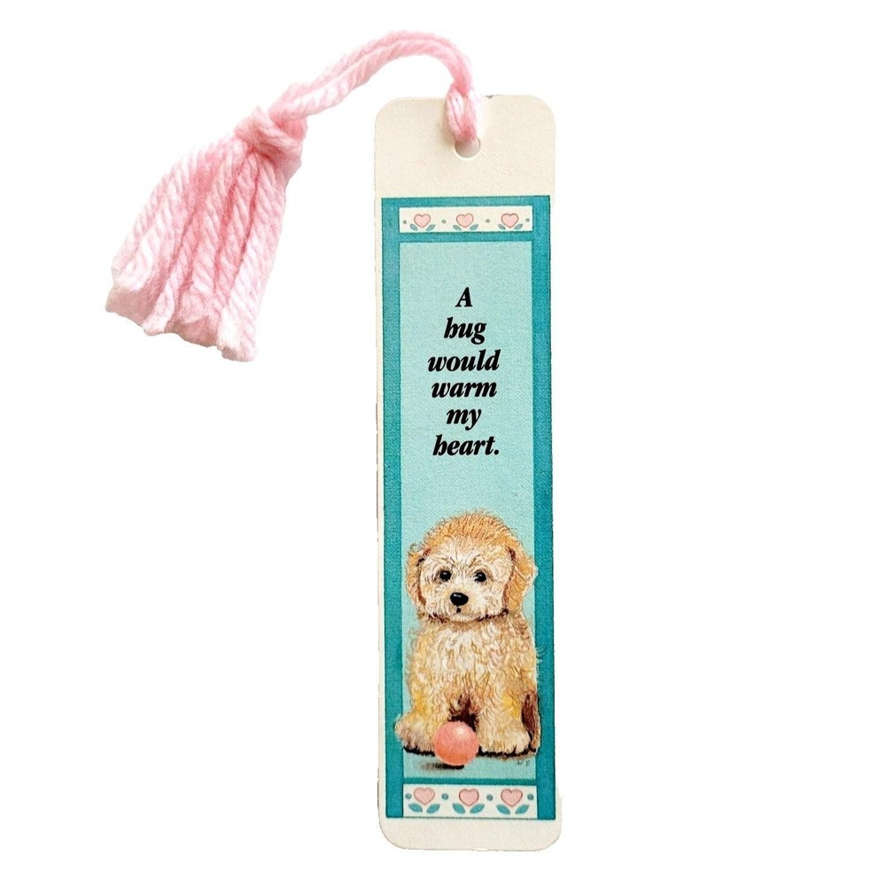Vintage 80s Puppy Hug Bookmark Maltipoo Cavapoo tan, 1986 Antioch Sunshine H-926